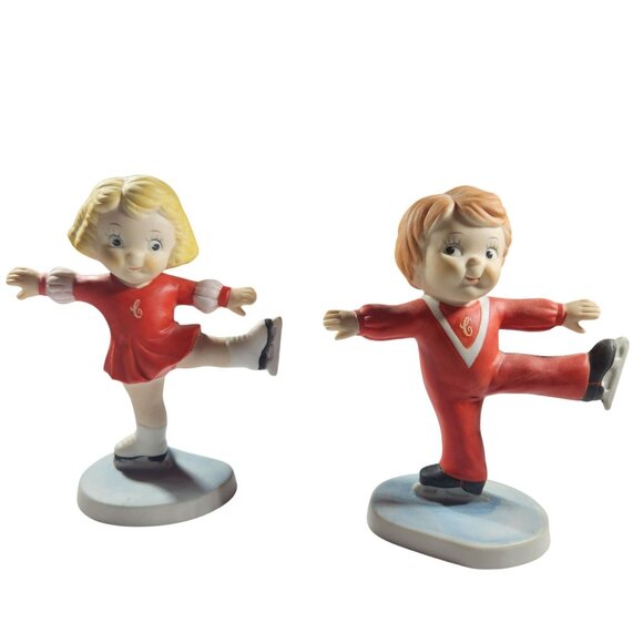 Campbell Kids Souper Skater Figurines By Roman 80s Handpainted Ice Skating - Picture 1 of 6